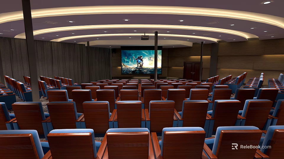 Comfortable Modern Cinema Interior With Plush Seats And Large Screen 3d model 