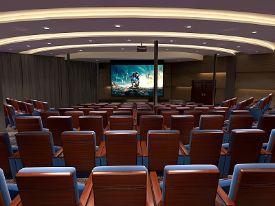 Comfortable Modern Cinema Interior With Plush Seats And Large Screen 3d model
