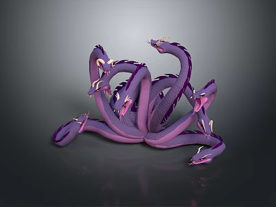 Purple Multi Headed Serpent Mythical Creature With Coiled Body And Detailed Design 3d model