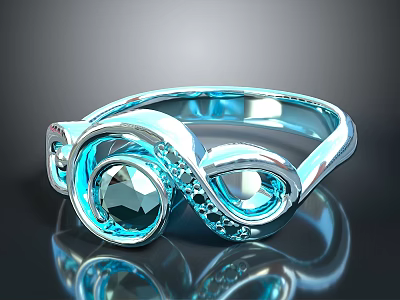 Daily Life Accessories Blue Ring With Shiny Gemstone And Elegant Metal Design 3d model