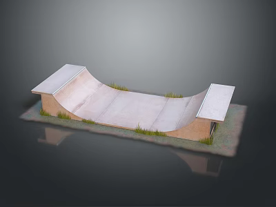 Natural Outdoor Scene With Small Curved Skate Ramp And Green Grass On Ground 3d model