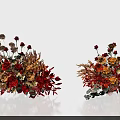 Vibrant Floral Display with Red Orange Yellow Roses Daisies and Decorative Foliage