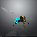 Artistic Bee Figurine With Blue Head Yellow Black Striped Body Transparent Wings And Metallic Legs