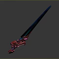 Fantasy Glowing Sword with Blue Blade Red Decorative Hilt Crystal Accents and Shiny Finish