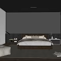 Modern Bedroom Interior Design With Dark Wall Bedhead Ottoman And Built in Wardrobe