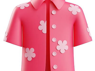 Pink Short Sleeved Shirt With Collar Buttons And White Flower Patterns 3d model