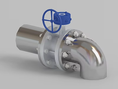 Industrial Stainless Steel Valve With Blue Handwheel And Flange Bolts 3d model