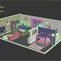 Modern 3D Room Interior Design With Living Room Bedroom Colorful Walls And Furniture