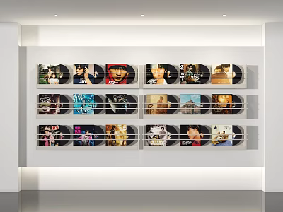 Artistic Vinyl Records Collection Neatly Arranged On Modern White Wall 3d model