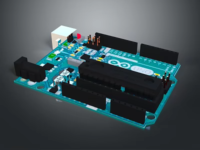 Detailed Blue Computer Motherboard With Electronic Chips Connectors And Black Slots 3d model