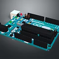 Detailed Blue Computer Motherboard With Electronic Chips Connectors And Black Slots