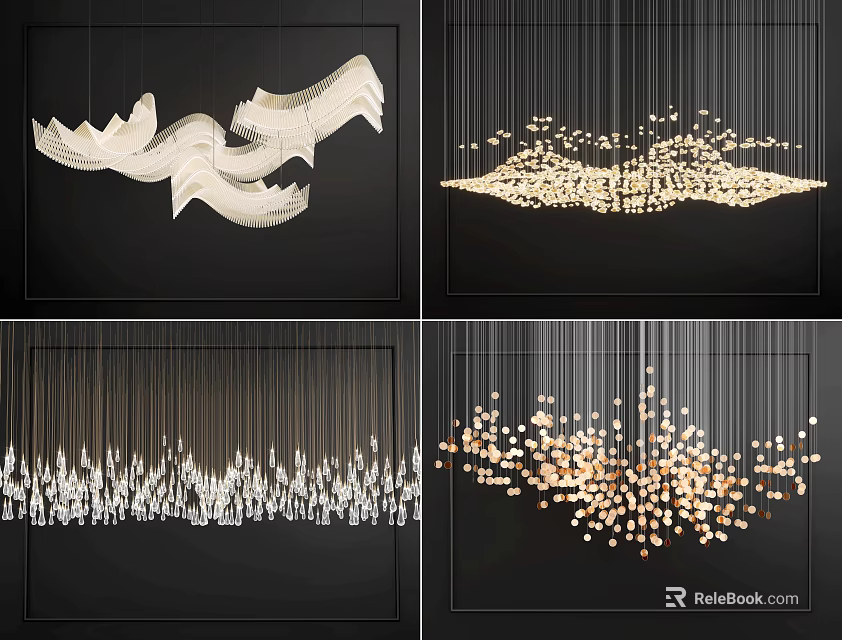 Modern Chandelier Designs In Different Styles Featuring Artistic Shapes Crystal Metal And Warm Light 3d model 