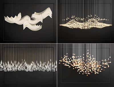 Modern Chandelier Designs In Different Styles Featuring Artistic Shapes Crystal Metal And Warm Light 3d model