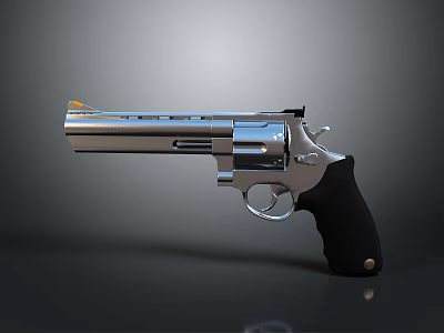 Shiny Silver Metal Revolver With Black Grip And Detailed Cylinder Display Design 3d model