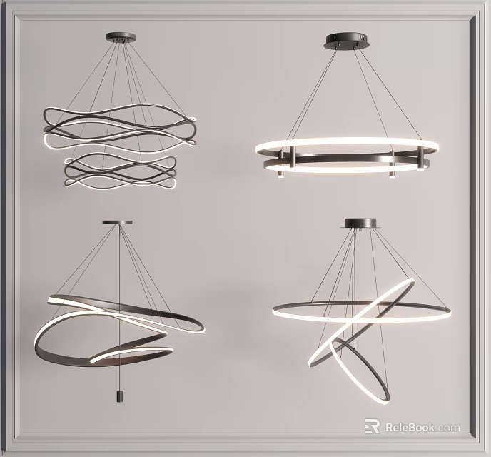 Modern Chandeliers With Curved Twisted Ring Designs And Illuminated Features 3d model
