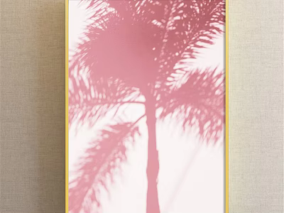Pink Palm Tree Silhouette Plant Painting With Golden Frame And Light Background 3d model