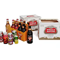 Stella Artois Lager Beer With Bottles Cans And Packaging Boxes Display Collection