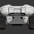 White Futuristic Vehicle Model With Six Wheels Yellow Rims And Angular Design