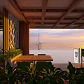 Beachfront Sunset Restaurant With Open Air Terrace Steps And Ocean View Lights