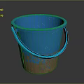 Blue Plastic Bucket With Blue Handle And Brown Stains On Bottom 3d model
