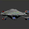 Futuristic Transparent Spaceship Model With Colorful Lights Thruster Details And Reflective Surface