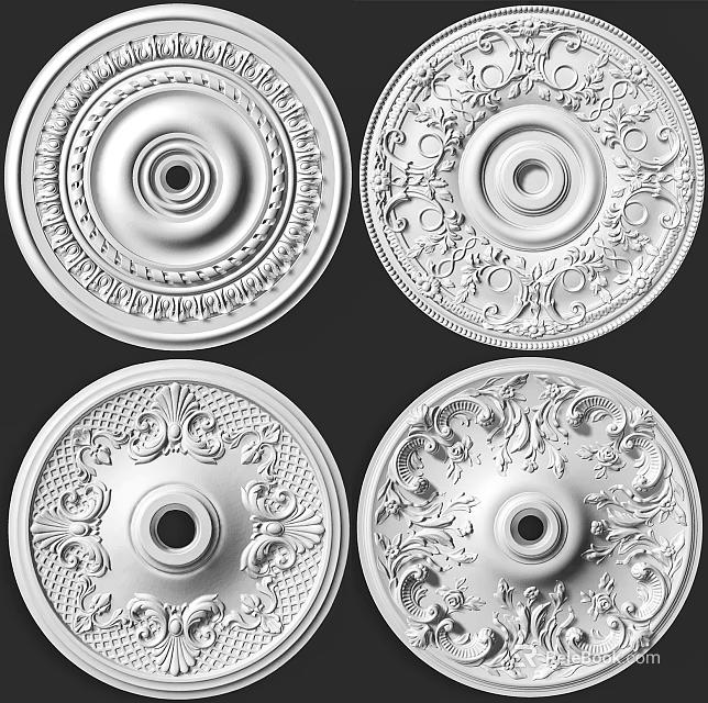 Decorative Ceiling Medallions With Intricate Circular Patterns And Ornate Ornamental Designs 3d model 