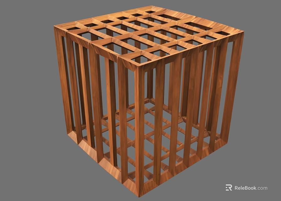 Geometric Wooden Cube Structure With Intricate Lattice Design And Frame 3d model 