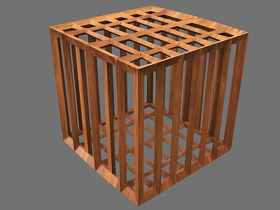 Geometric Wooden Cube Structure With Intricate Lattice Design And Frame 3d model
