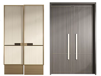 Light And Dark Wooden Sliding Doors With Metal Handles And Cabinet Design 3d model