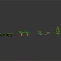 Cartoon Scenes Featuring Various Green Plants With White And Red Decorations
