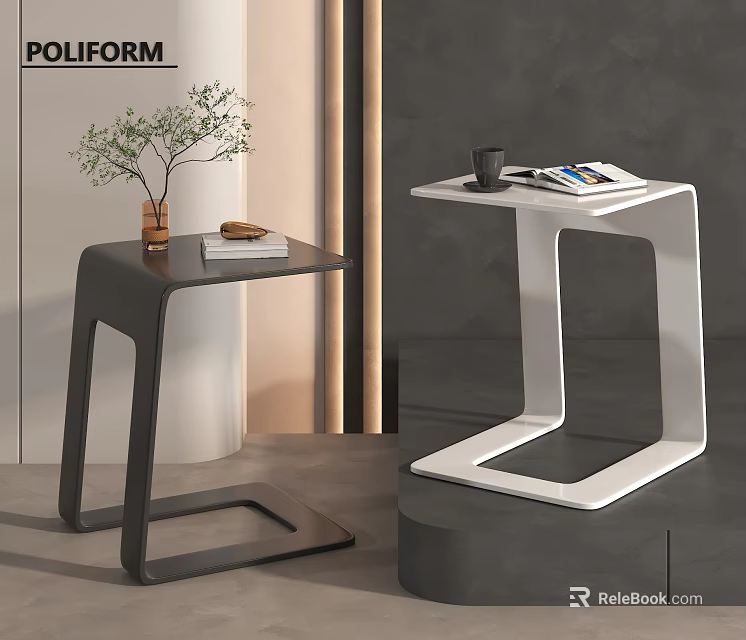 Modern Geometric Design Side Tables Black White With Plant Books And Cup 3d model 