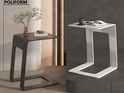 Modern Geometric Design Side Tables Black White With Plant Books And Cup 3d model