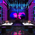Stylish KTV Interior Design With Neon Lights Comfortable Sofas And Tables 3d model