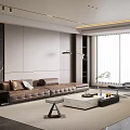 Modern Living Room Design With Brown Leather Sofa Marble Coffee Table And Black Accent Chair