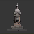 Reddish Brown Stone Monument With Dome And Detailed Carved Base Structure