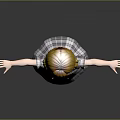 3D Character Yellow Hair Pigtails Plaid Dress Red Bow White Shoes Outstretched Arms Gray Background