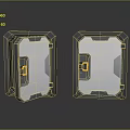 Two Industrial Metallic Doors With Gray Frames And Orange Latches On Reflective Surface