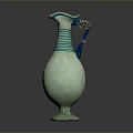 Light Green Ceramic Vase With Blue Striped Accents And Curved Handle