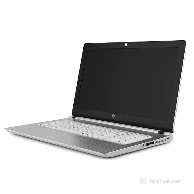 HP Silver Laptop With Sleek Design Black Screen And Keyboard Ports 3d model 