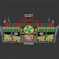 TANGLETOWN Amusement Style Building With Colorful Awnings Flags Front Sign And Decorative Elements