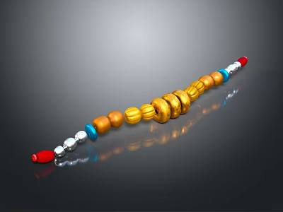 Colorful Beaded Garden Ornament With Yellow Orange Blue White Red Beads And Golden Rings 3d model