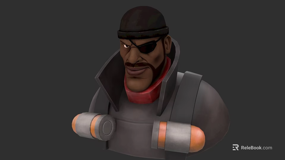 3D Animated Game Character With Black Beanie One Eyepatch Red Scarf And Gray Coat 3d model 