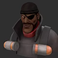 3D Animated Game Character With Black Beanie One Eyepatch Red Scarf And Gray Coat