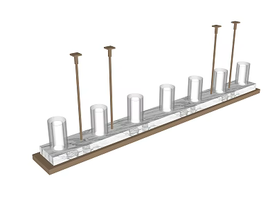 Long Strip Chandelier With Multiple Cylindrical Glass Shades And Metal Support Rods Design 3d model