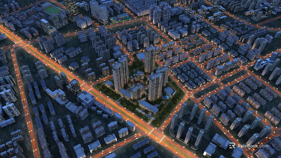 Aerial Planning of Modern Urban Cityscape With High Rise Buildings and Street Network 3d model 