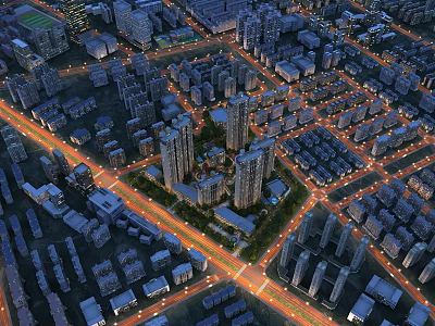 Aerial Planning of Modern Urban Cityscape With High Rise Buildings and Street Network 3d model