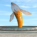 Roadside Facility Whale Shaped Metal Grid Sculpture with Orange Design Circular Pool and Paved Ground