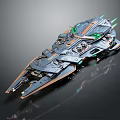 Futuristic Sci Fi Spaceship Model With Detailed Metallic Structure Green Engine Accents And Orange Highlights