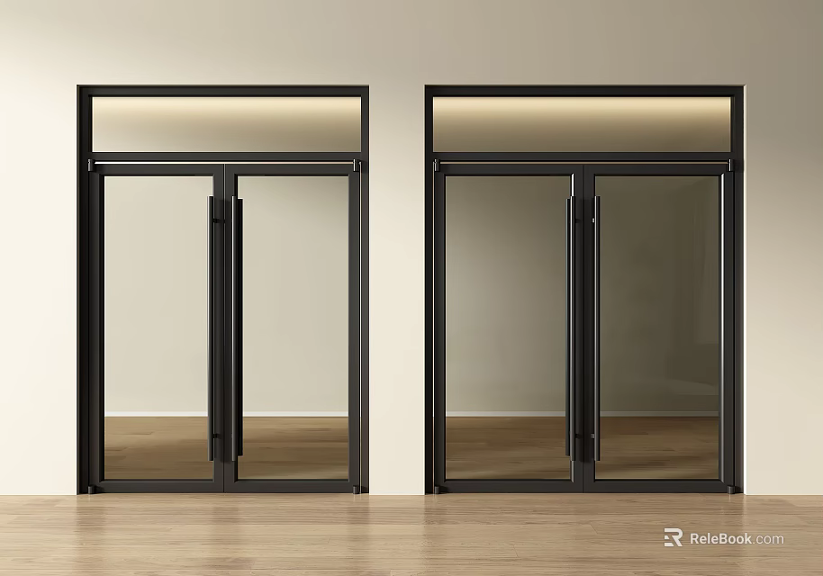 Modern Glass Double Doors With Black Frame For Home Interior Design 3d model 