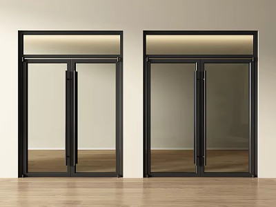 Modern Glass Double Doors With Black Frame For Home Interior Design 3d model